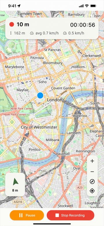 Recording track with compass navigation